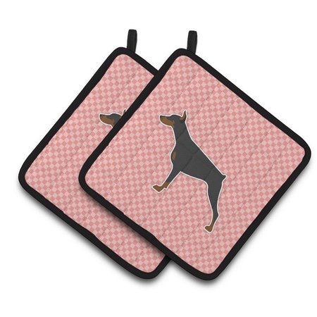 CAROLINES TREASURES Doberman Pinscher Checkerboard Pink Pair of Pot Holders BB3660PTHD